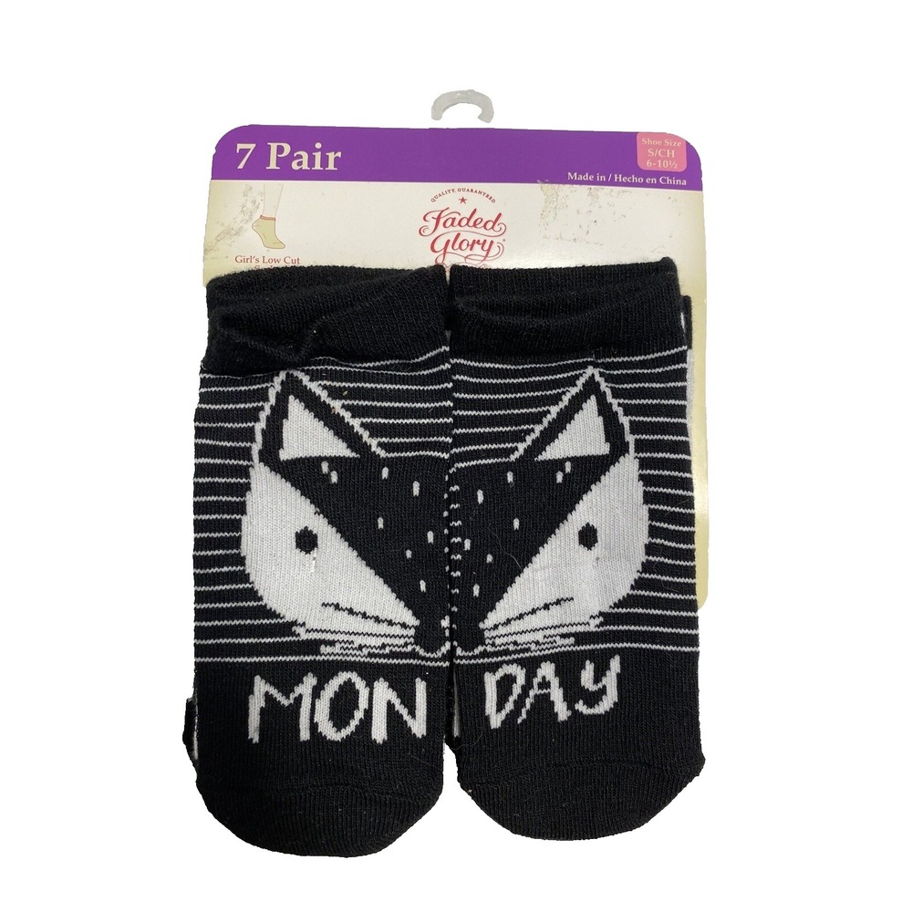 faded glory‎ girls socks 7 pairs size small shoe 6 - 10.5